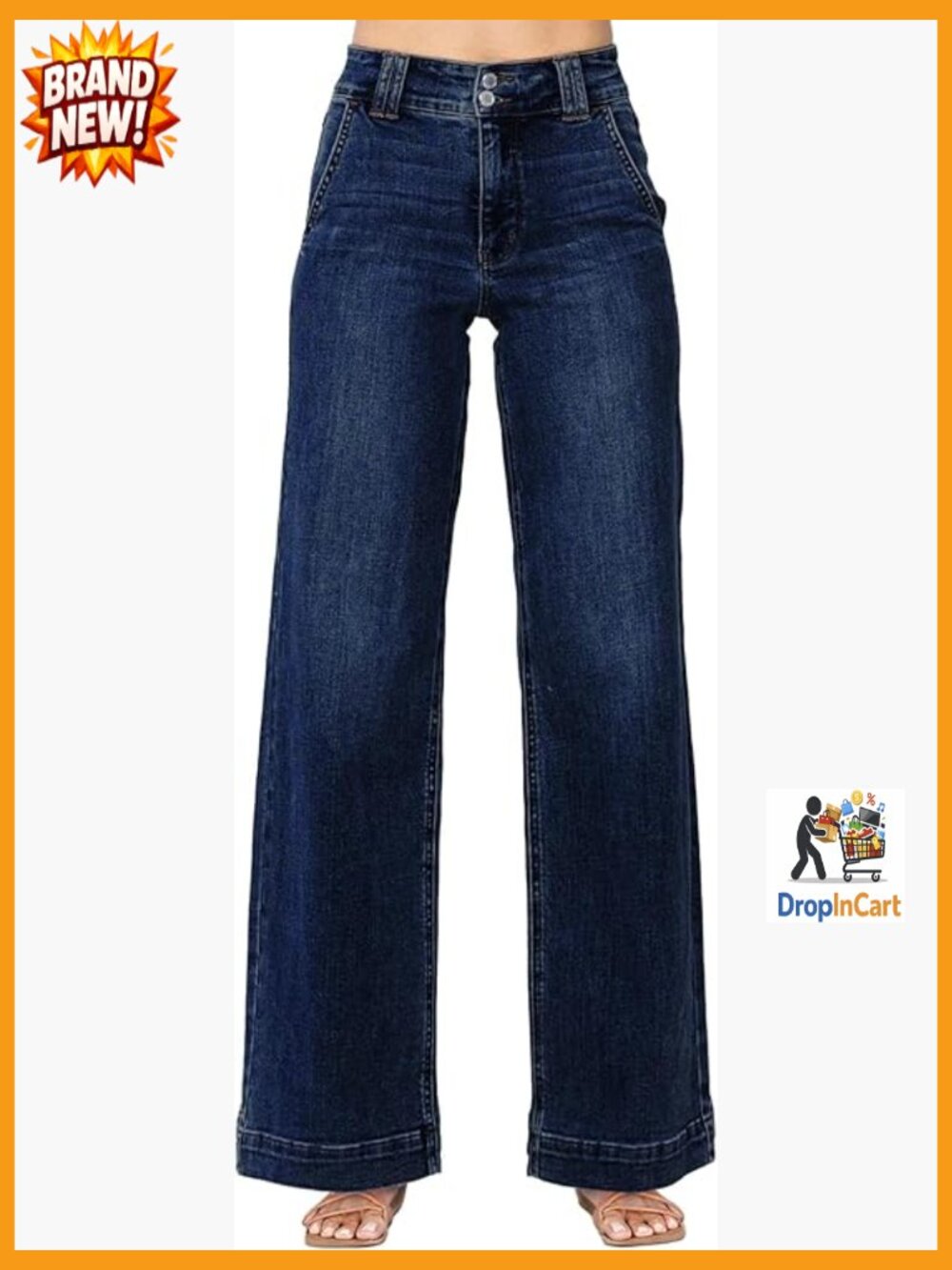 High Waisted Wide Leg Straight Jeans Y2K Trendy Stretchy Denim Tummy Control